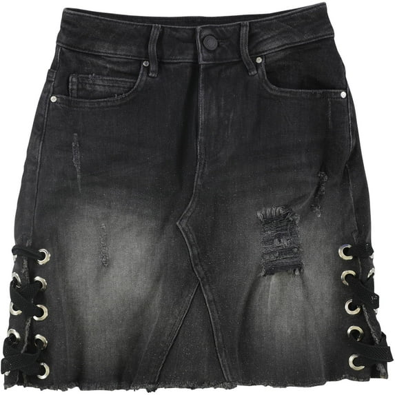 GUESS Womens Punk Metallic Mini Skirt, Black, 25