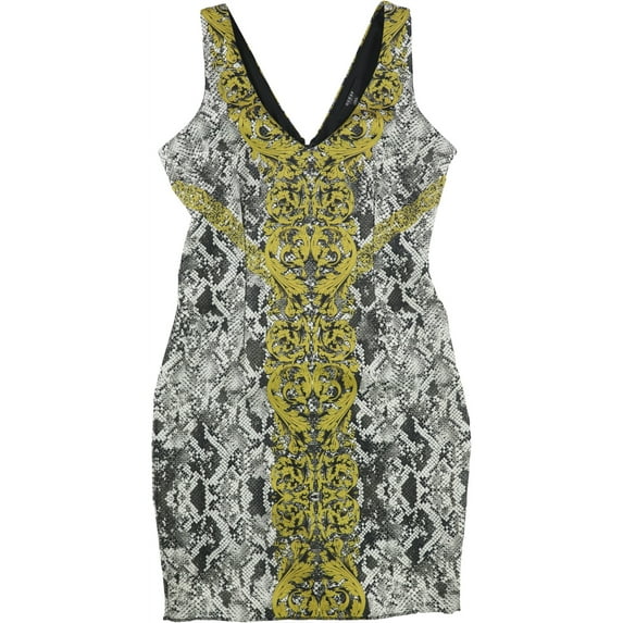 GUESS Womens Python-Print Bodycon Dress, Black, Small