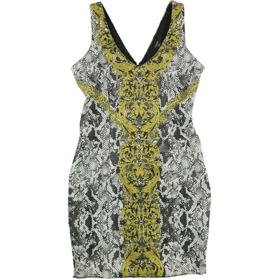 GUESS Womens Python-Print Bodycon Dress, Black, Small