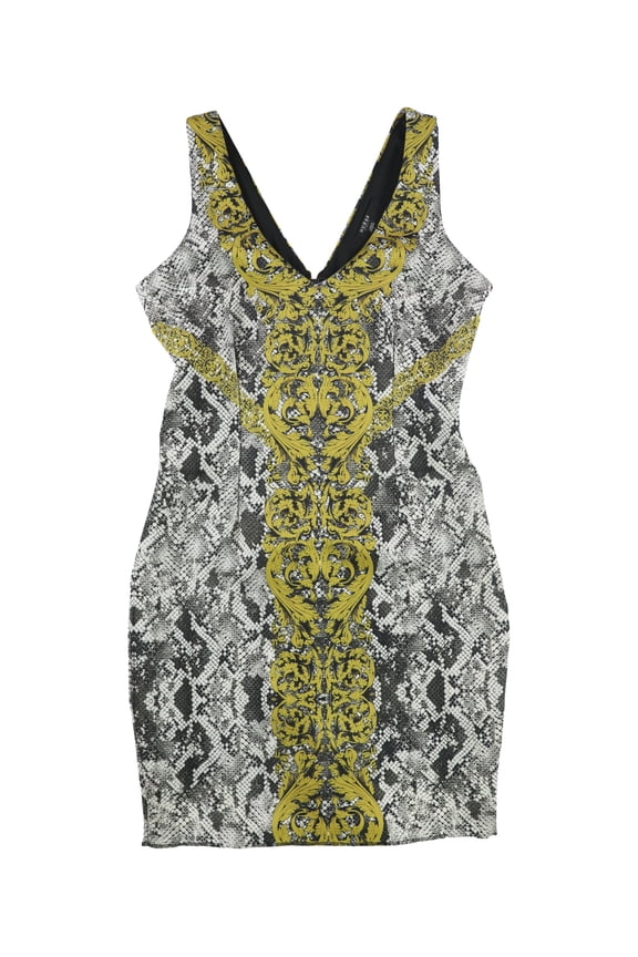 Womens Python-Print Bodycon Dress, Black, Small