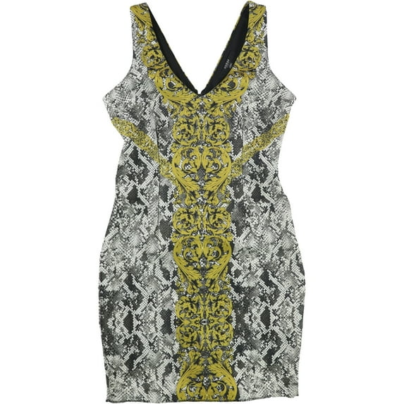 GUESS Womens Python-Print Bodycon Dress, Black, X-Large