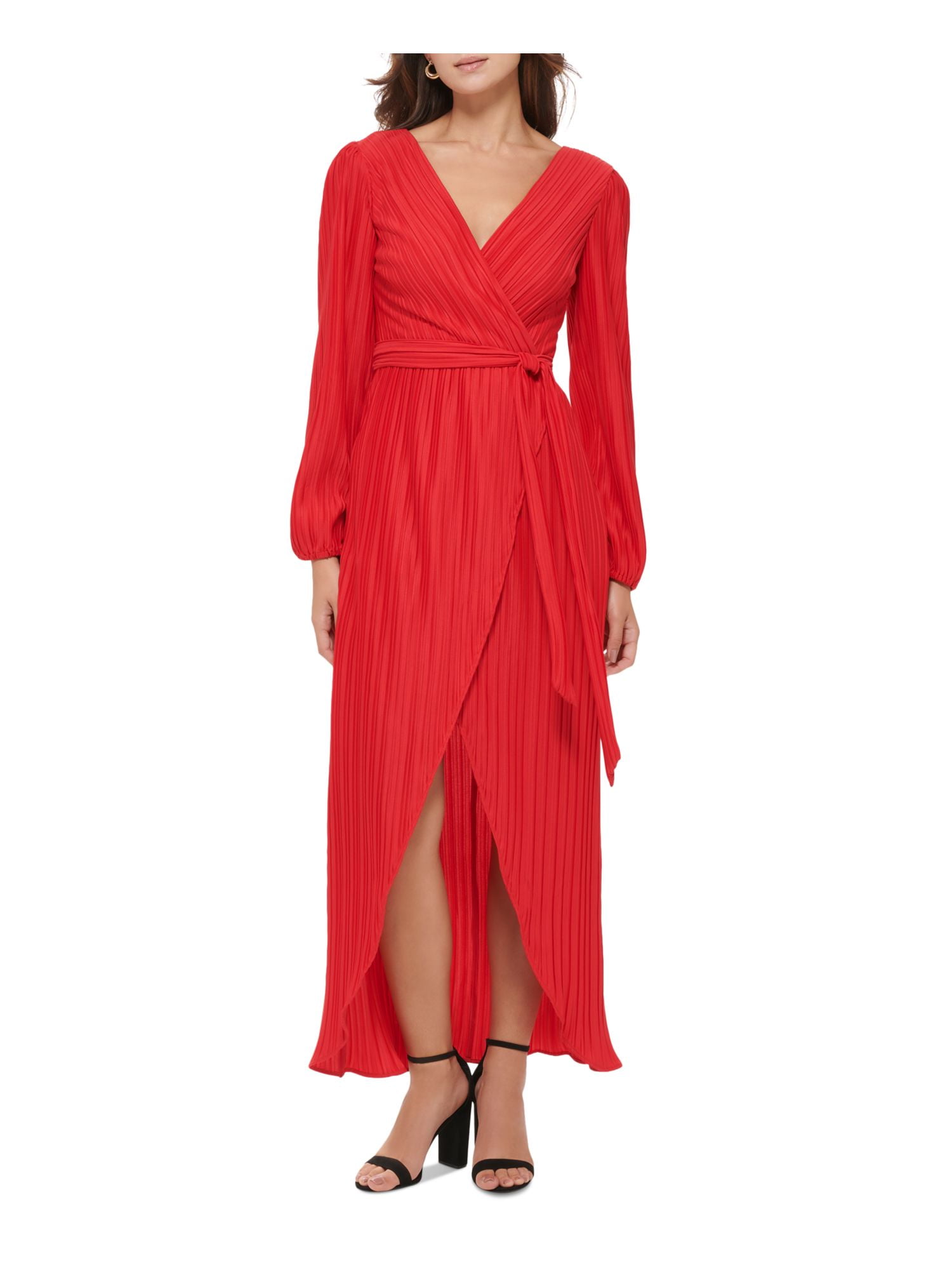 LE GALI Womens Tie Printed Solid Sleeveless Collared Knee Length Faux Wrap Dress main image 0
