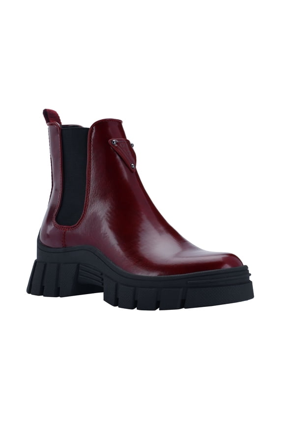 Womens Red Pull Tab Padded Goring Lug Sole Hestia Round Toe Block Heel Chelsea 5.5 M