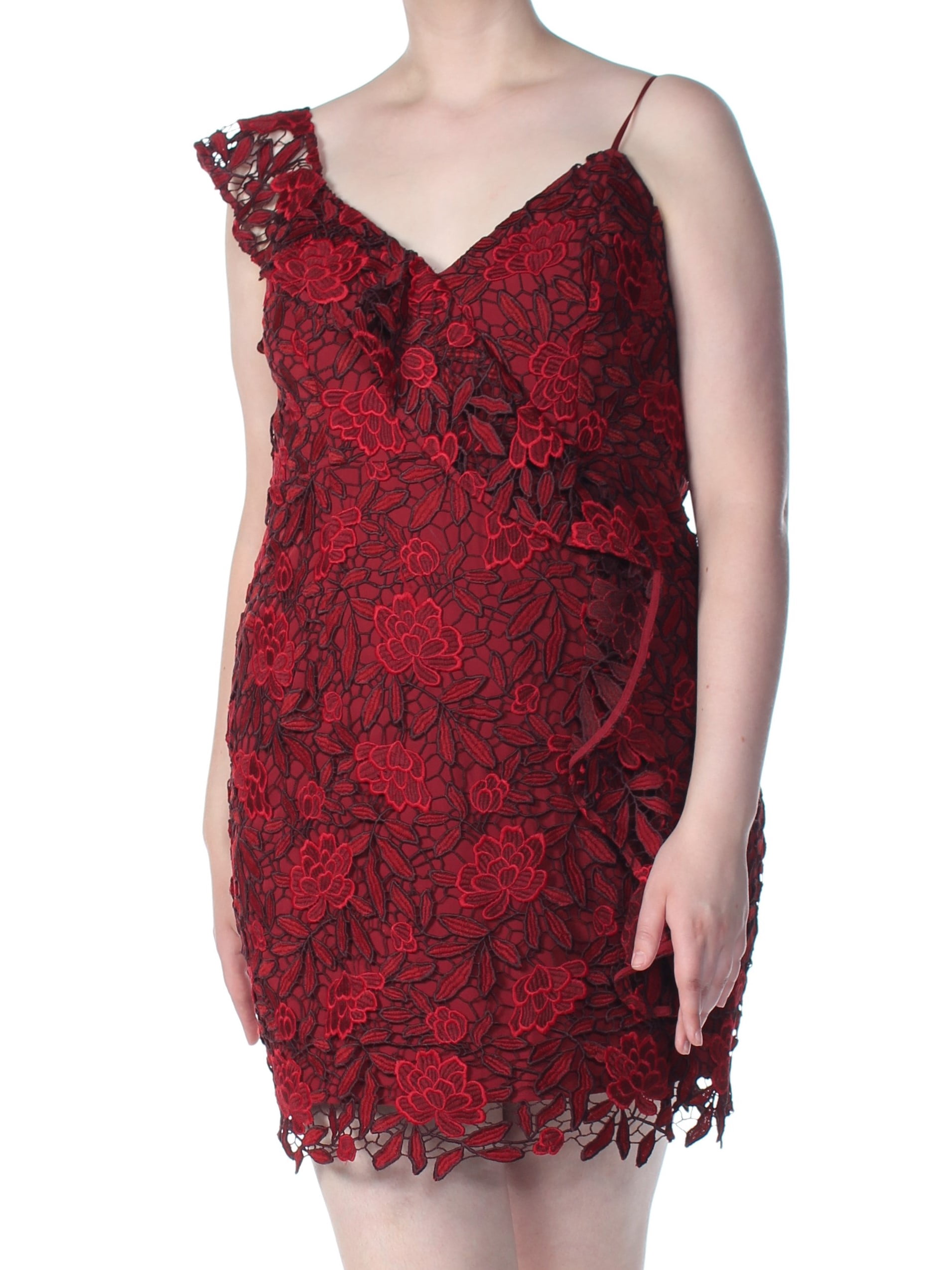 guess red lace dress Guess Los Angeles Women's Red with Black Lace Sheath Dress Size 4