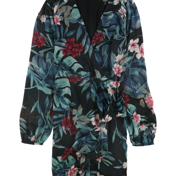 GUESS Womens Rhodes Jungle Asymmetrical Dress, Black, Small