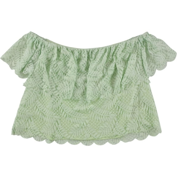 GUESS Womens Green Lace Ruffled Off Shoulder Crop Top  Size: XL