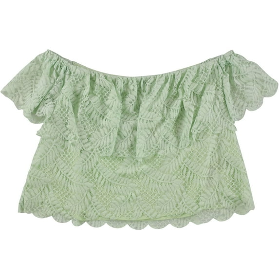 GUESS Womens Green Lace Ruffled Off Shoulder Crop Top Size: XL