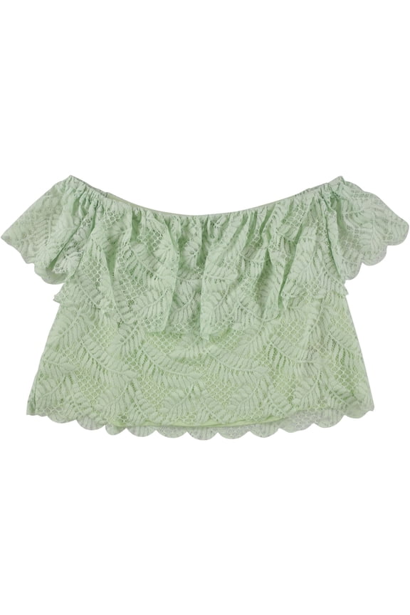 Womens Green Lace Ruffled Off Shoulder Crop Top Size: XL