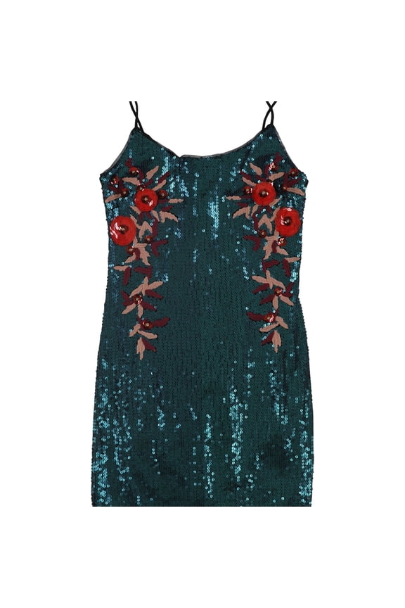 Womens Sequined Bodycon Dress, Green, X-Small