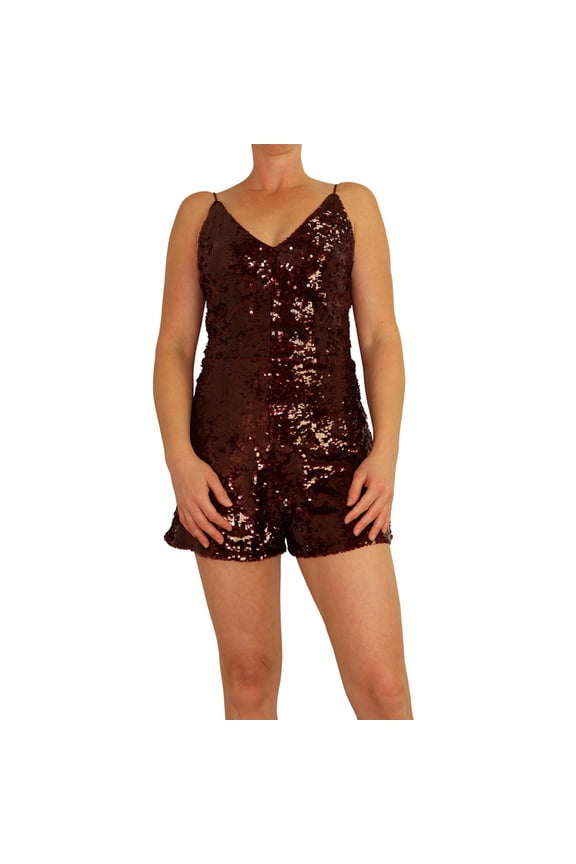 Womens Sequined Romper Jumpsuit, Red, Small