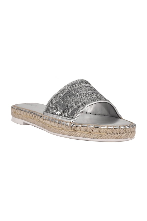 Womens Silver Jute Wrapped Sequined Comfort Guidany Round Toe Platform Slide Slide Sandals 8.5 M