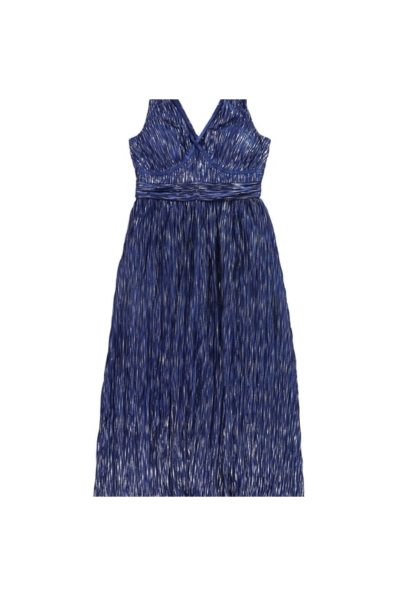 Womens Sleeveless Metallic Maxi Dress, Blue, 8