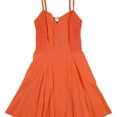 thumbnail image 1 of GUESS Womens Smocked Fit & Flare Dress, Orange, Small, 1 of 1