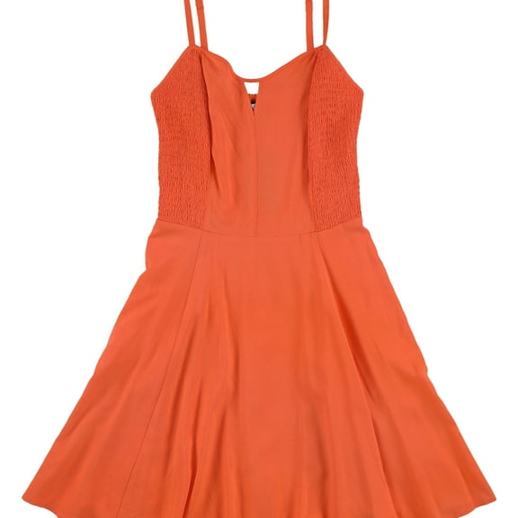 GUESS Womens Smocked Fit & Flare Dress, Orange, Small