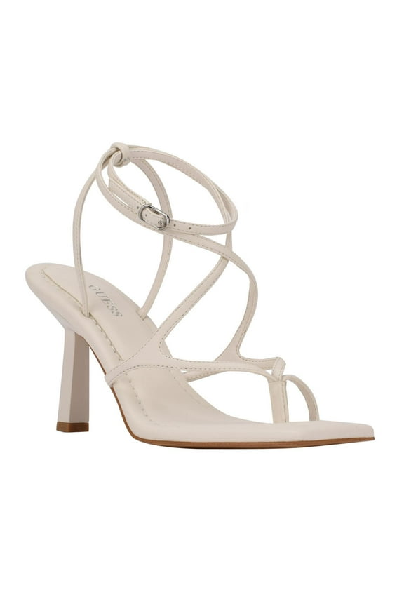 Womens White Strappy Leeba Square Toe Stiletto Buckle Dress Heeled Thong Sandals 9 M