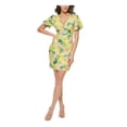 thumbnail image 1 of GUESS Womens Yellow Zippered Lined Padded Floral Pouf Sleeve V Neck Short Body Con Dress 4, 1 of 3