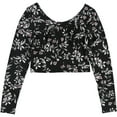 thumbnail image 1 of GUESS Womens Zip-Back Floral Crop Top Blouse, Black, Medium, 1 of 2