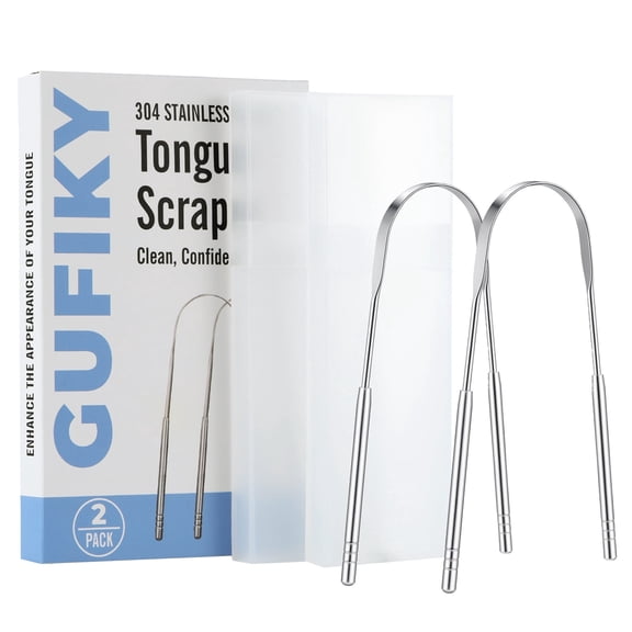GUFICLE Stainless Steel Tongue Scraper 2 Pack Metal Tongue Cleaners for Bad Breath Ergonomic Oral Care Tools for Adults – Hygienic & Durable for Fresh Breath