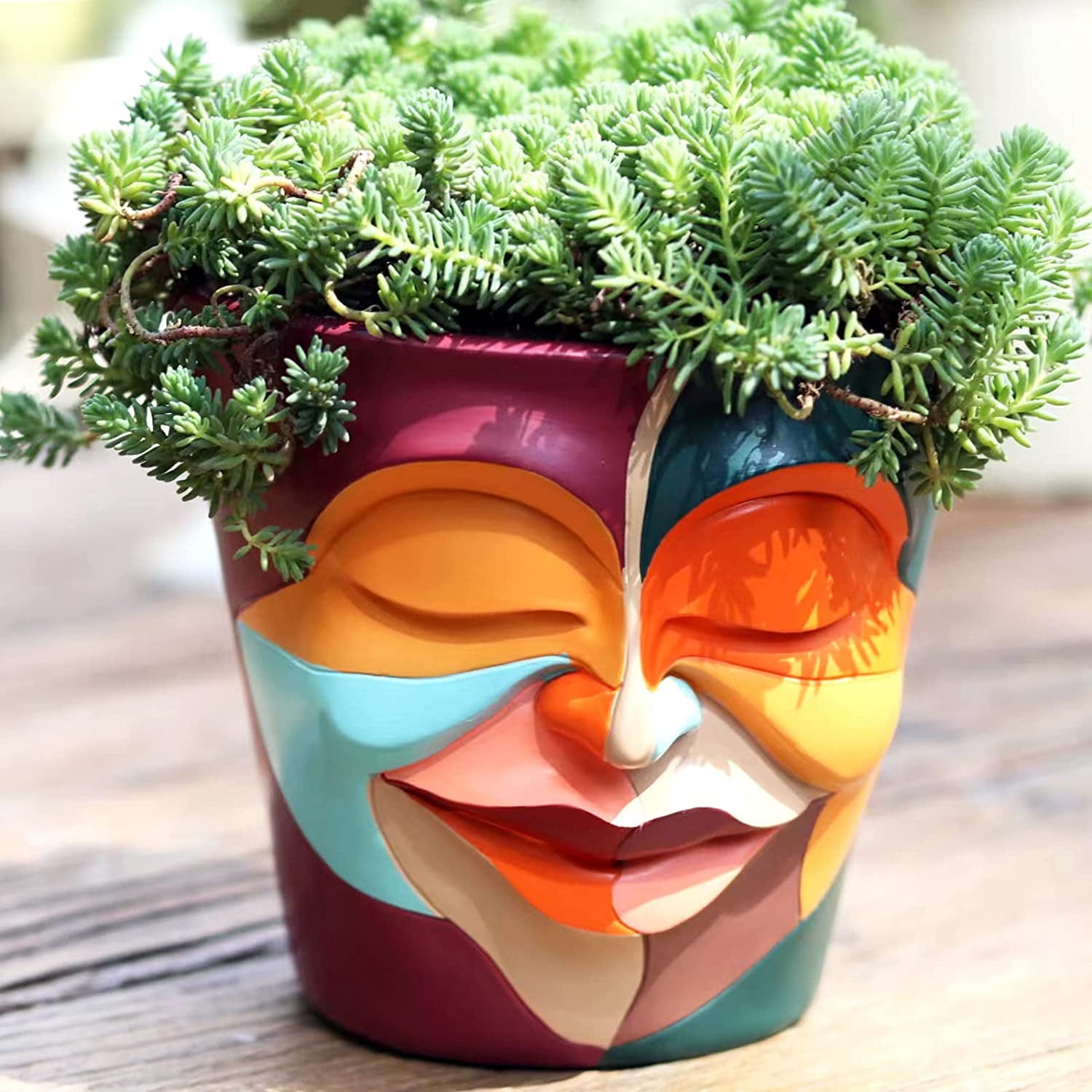 GUGUGO Abstract Rainbow Head Planter, Unique Face Plant Pot with