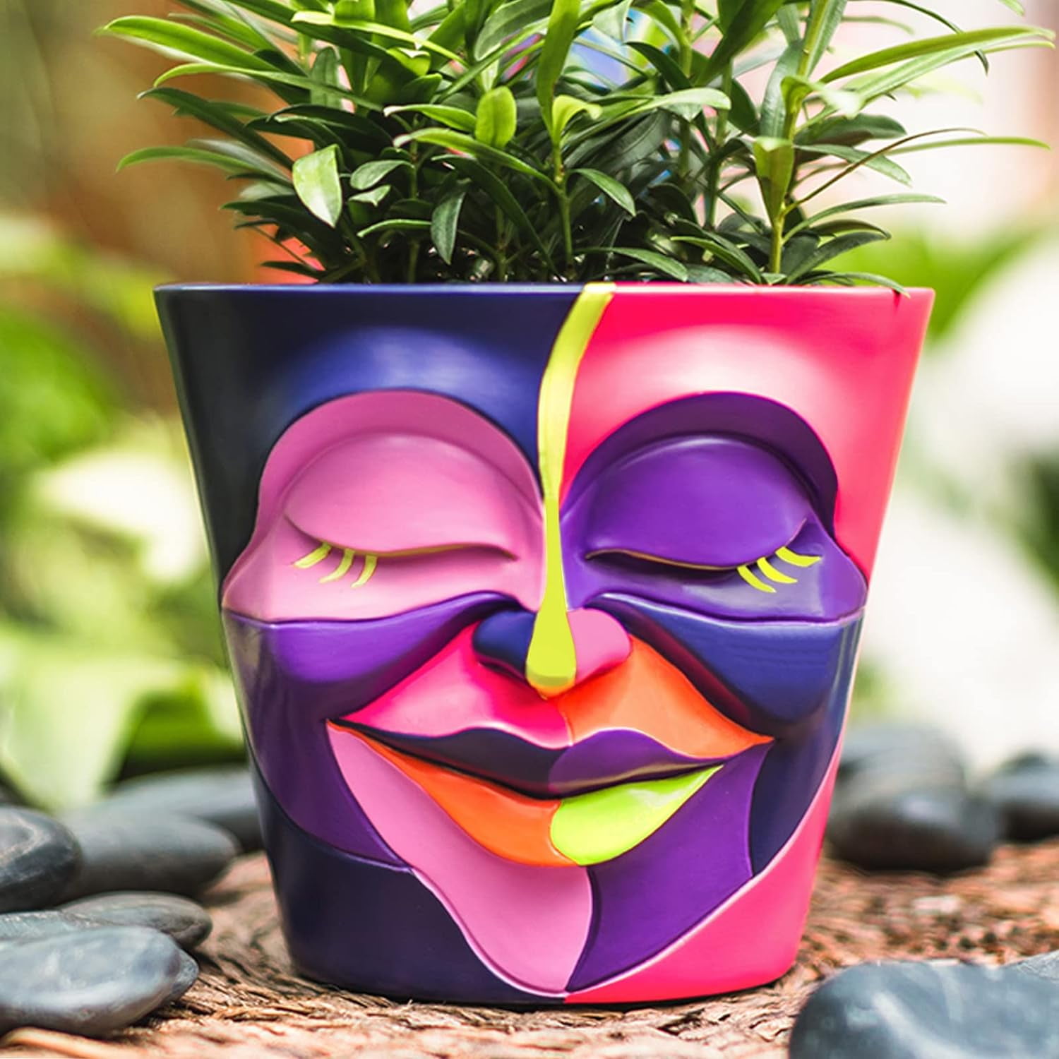 GUGUGO Abstract Rainbow Head Planter, Unique Face Plant Pot with