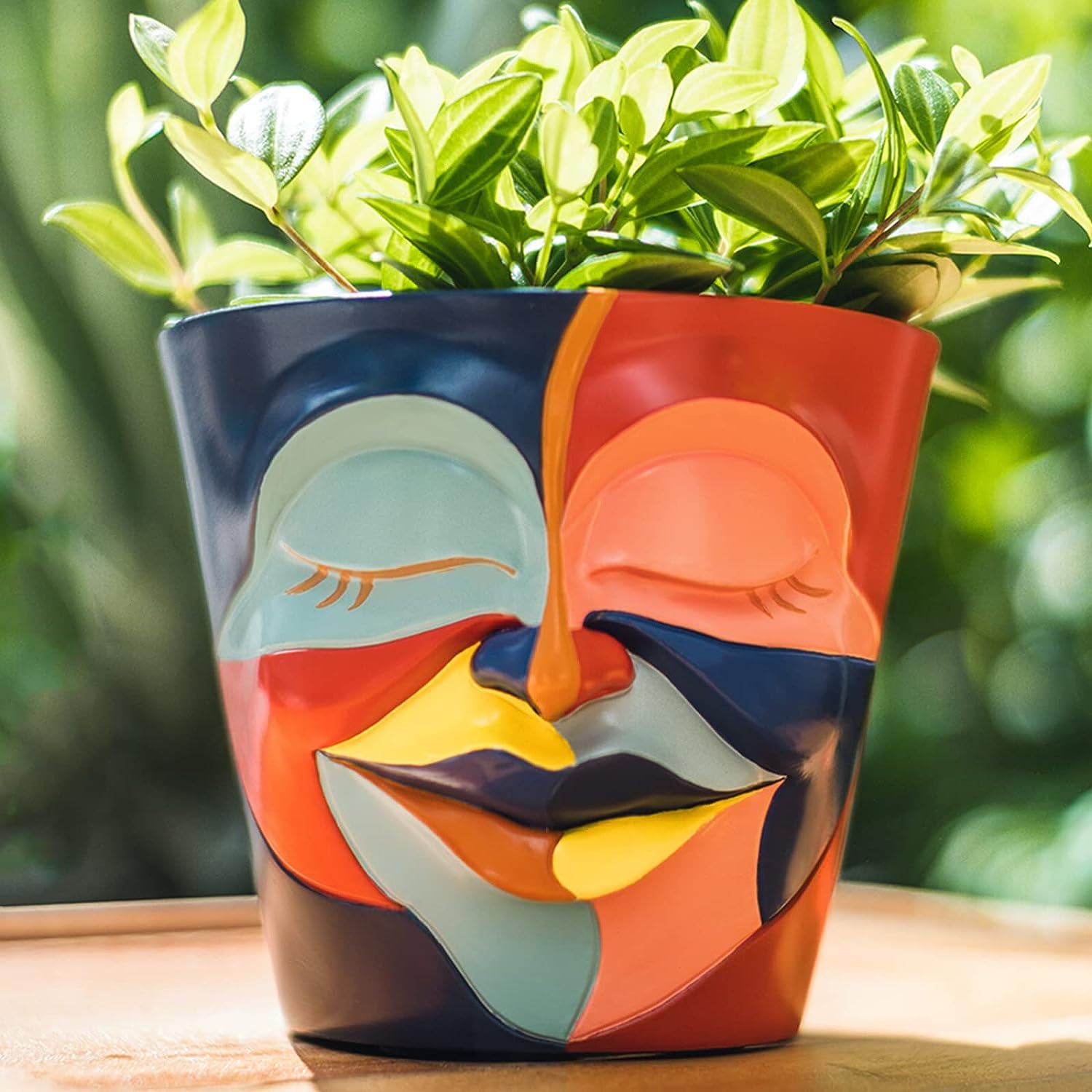 GUGUGO Abstract Rainbow Head Planter, Unique Face Plant Pot with