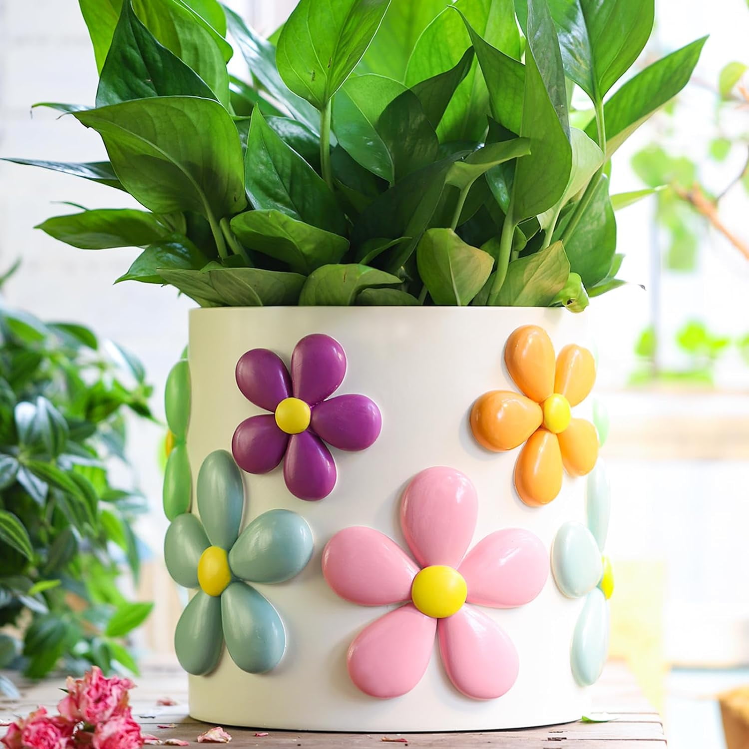 GUGUGO Colorful Flowers Planters Cute Unique Rainbow Planter with