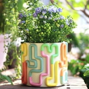 GUGUGO Colorful Squiggle Lines Planters Cute Unique Rainbow Planter with Drainage, Vintage Retro Flower Plant pots for Indoor & Outdoor Plants, Eclectic Succulent Gardening Pot for Boho Modern Décor