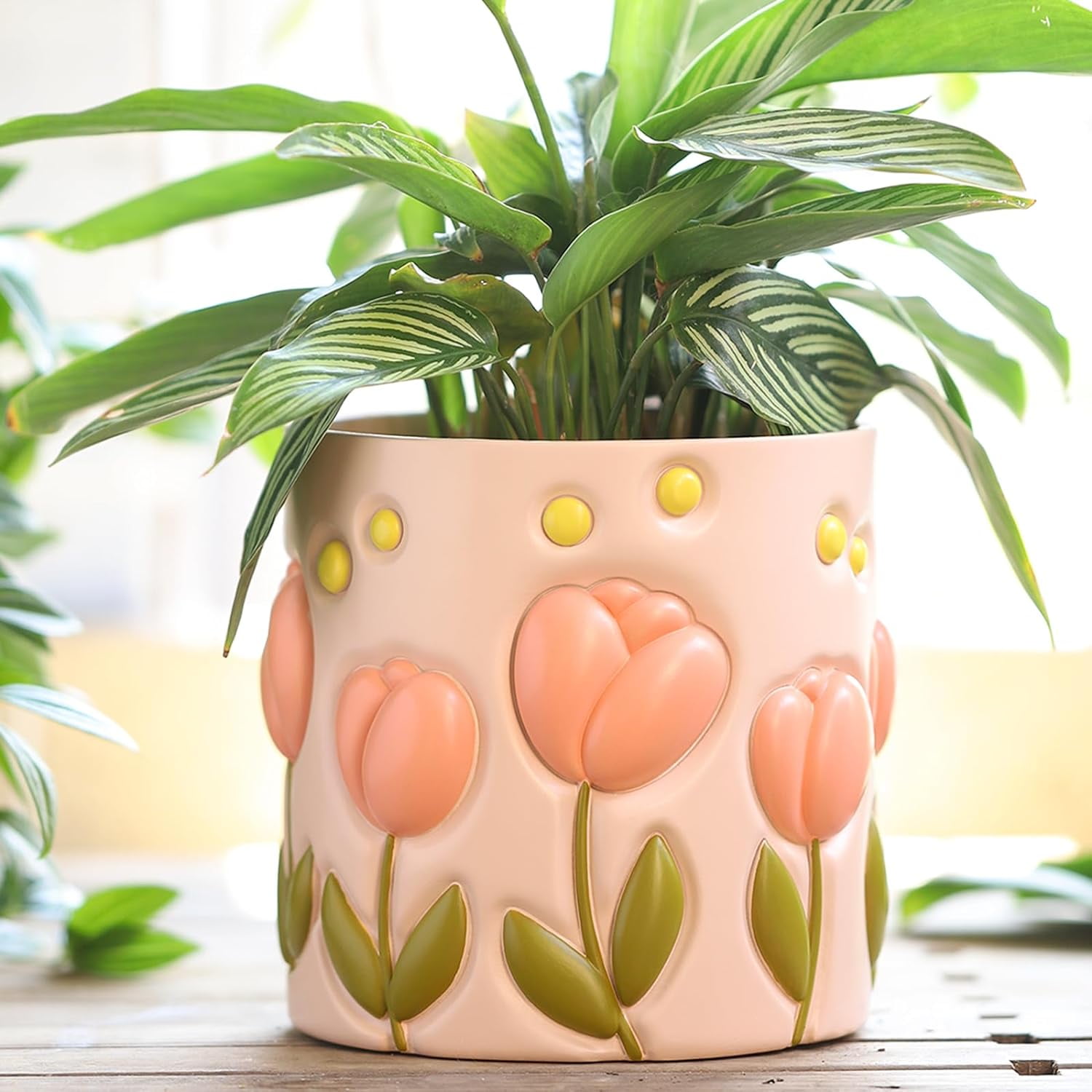 GUGUGO Colorful Tulip Pot, Cute Unique Plant Pots with Drainage Holes, Adorable Planters for