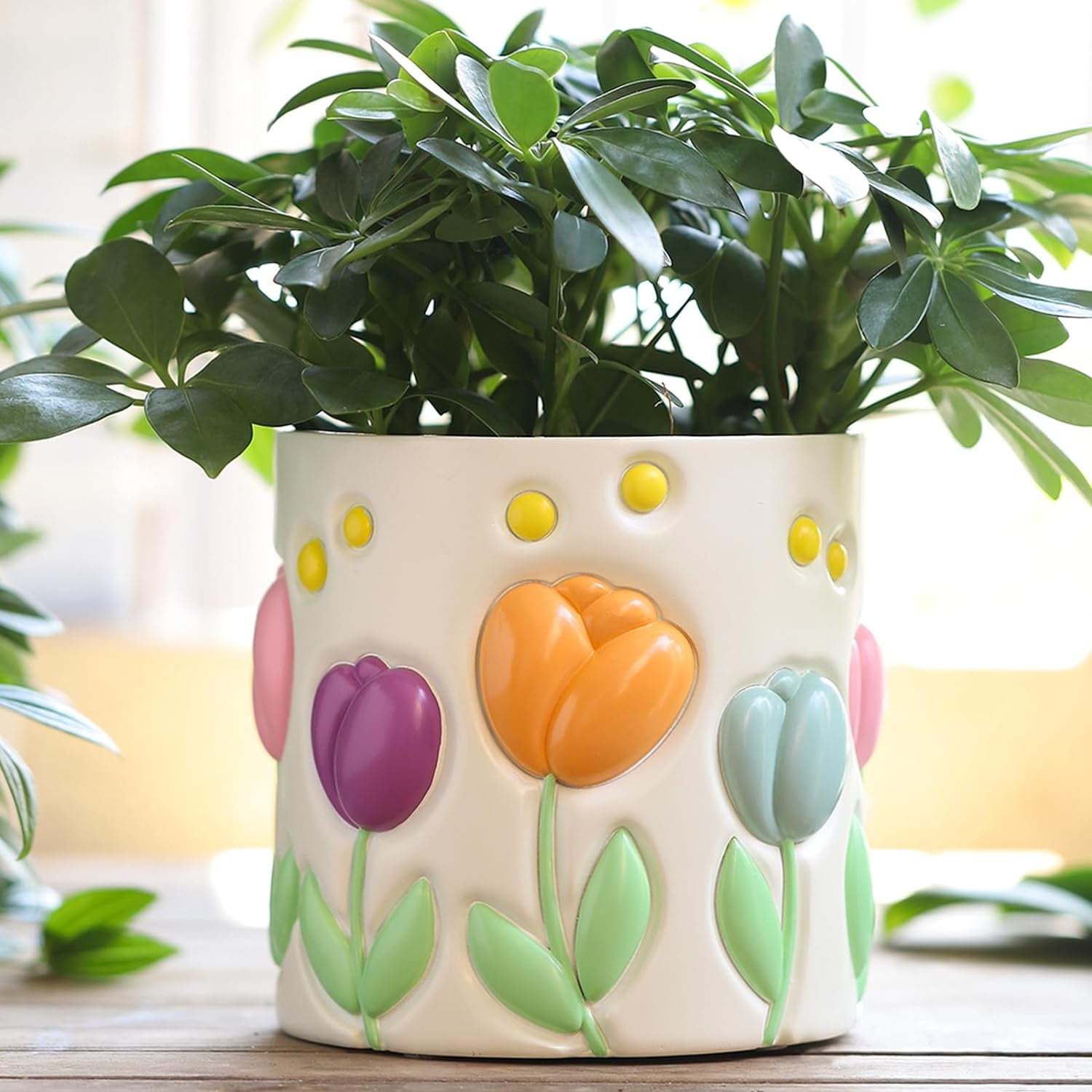 GUGUGO Colorful Tulip Pot, Cute Unique Plant Pots with Drainage Holes