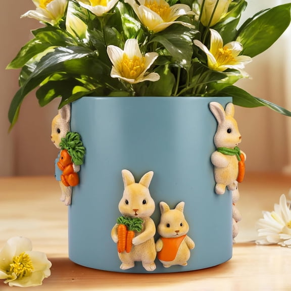 GUGUGO Cute Carrot Rabbit Planter, Cute Unique Plant Pot with Drainage, Rainbow Colorful Cute Flower Pots Plant Pots for Indoor Plants, Funny Succulent Gardening Pot Gift Home Décor (Blue, 5Inch)