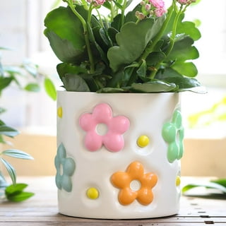 Ton Sin Plant Pots,White 6 Inch Flower Pots for Plants,Ceramic Planter with  Drainage Holes,Indoor Planter Pots with Saucer,Outdoor Garden Pots (White