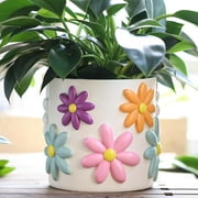 GUGUGO Cute Daisy Planters, Decorative Plant Pots with Drainage Holes, Funny Unique Flower Pot for Indoor & Outdoor Plants, Colorful Succulent Gardening Pot for Boho Modern Home Décor (White, 5 Inch)