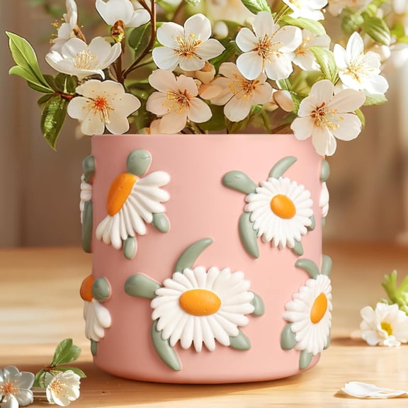 GUGUGO Cute Daisy Turtle Planter, Cute Unique Plant Pot with Drainage, Rainbow Colorful Cute Flower Pots Plant Pots for Indoor Plants, Funny Succulent Gardening Pot Gift Home Décor (Pink, 5Inch)