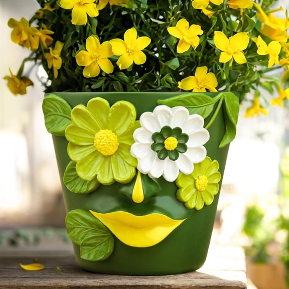 GUGUGO Flower Face Planters, Abstract Unique Head Plant Pot with Drainage, Rainbow Colorful Cute Flower Plant Pots for Indoor Plants, Funny Succulent Gardening Pot Gift Home Décor (Green&White, 5Inch)