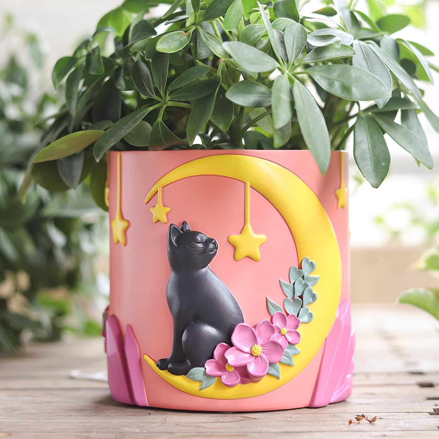 GUGUGO Moon Cat Cute Planters, Unique Plant Pot with Drainage, Rainbow Colorful Small Flower Planters Pots for Indoor Plants, Funny Succulent Gardening Pot Gifts Home Décor (C, Pink, 5Inch)