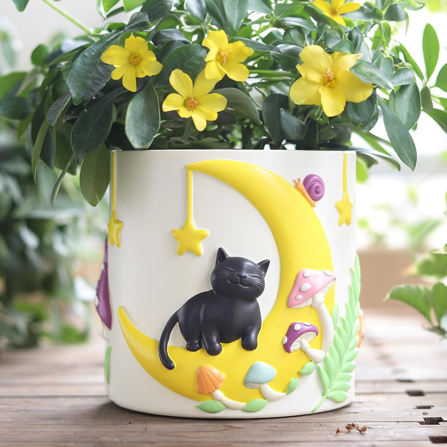 GUGUGO Moon Cat Flower Pots, Cute Unique Rainbow Planter with Drainage, Vintage Retro Mushroom Flower Plant pots for Indoor Plants, Eclectic Succulent Gardening Pot for Home Décor (A, 5Inch)