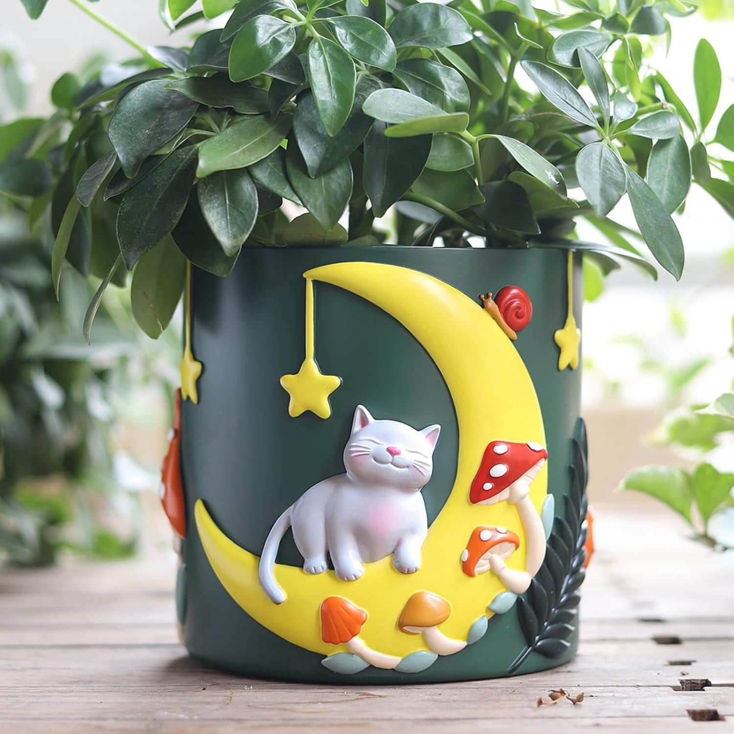 GUGUGO Moon Cat Flower Pots, Cute Unique Rainbow Planter with Drainage, Vintage Retro Mushroom Flower Plant pots for Indoor Plants, Eclectic Succulent Gardening Pot for Home Décor (B, 5Inch)