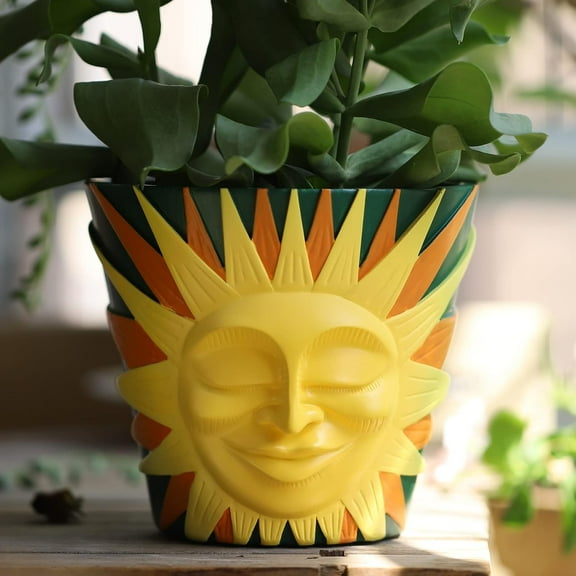 GUGUGO Sun Face Planters Pots Head Unique Head Planter with Drainage, Cute Flower Plant Pot for Indoor & Outdoor Plants, Funny Succulent Gardening Pots for Plant Lover Gifts (Green,5Inch)