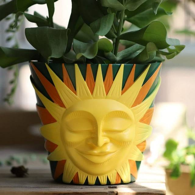 GUGUGO Sun Face Planters Pots Head Unique Head Planter with Drainage