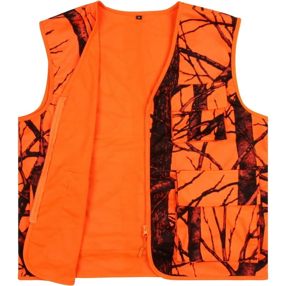 GUGULUZA Blaze Orange Hunting Vest with Pockets, Deer Camo Vest for Hunting Big Game Camping, Lightweight (L)