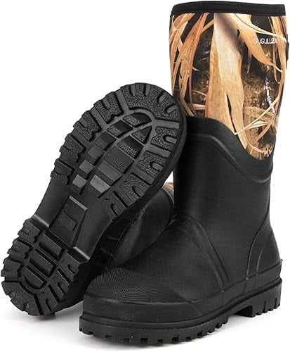 GUGULUZA Hunting Rubber Boots, Waterproof Hunting Boots with 6 mm Neoprene for Men, Insulated Rain Boots for Outdoors, Camo 11 Wide Women/10 Wide Men