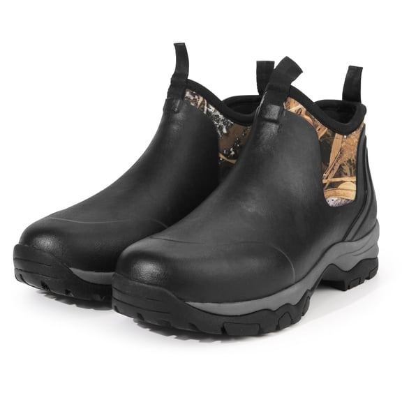 GUGULUZA Men's Ankle Rubber Boots, Short Hunting Boots with Neoprene, Waterproof Rain Footwear Insulated Outdoor Mud Shoes for Gardening,Fishing Camping, US10