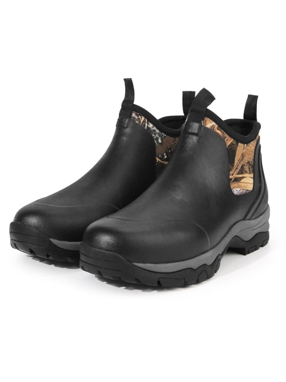 Men's Ankle Rubber Boots, Short Hunting Boots with Neoprene, Waterproof Rain Footwear Insulated Outdoor Mud Shoes for Gardening,Fishing Camping, US7