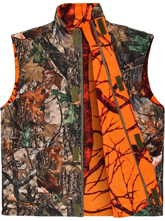 Orange Camo Hunting Vest, Game Vest for Outdoor Fishing Hiking Camping Mountaineering, M
