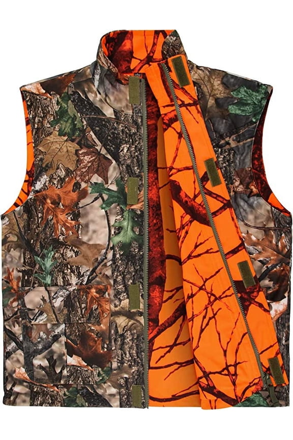 Orange Camo Hunting Vest, Game Vest for Outdoor Fishing Hiking Camping Mountaineering, M