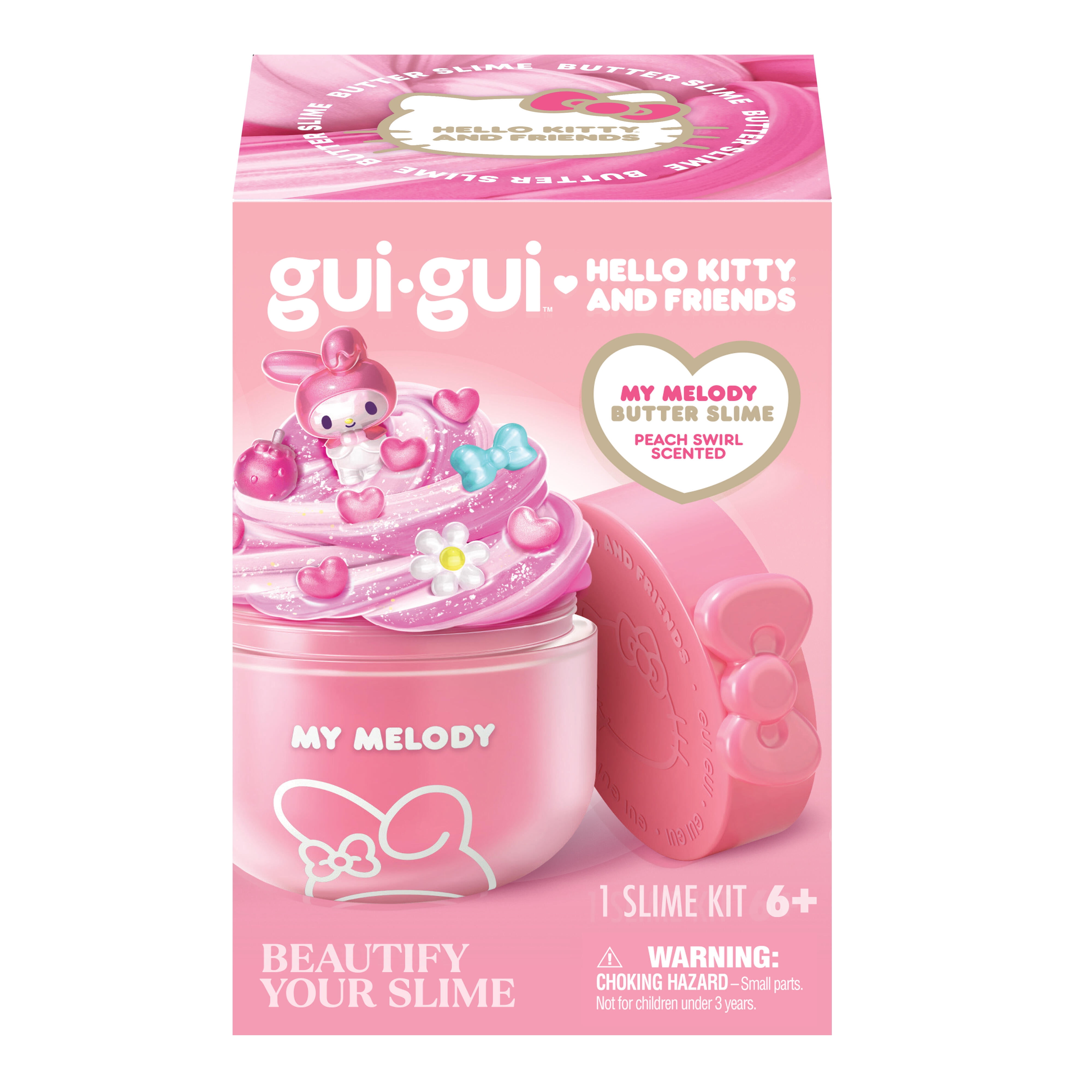 Gui Gui x Hello Kitty and Friends My Melody Butter Slime, Soft Pink Slime Kit with Charms, Mini Figure & Sparkle, Ages 6+
