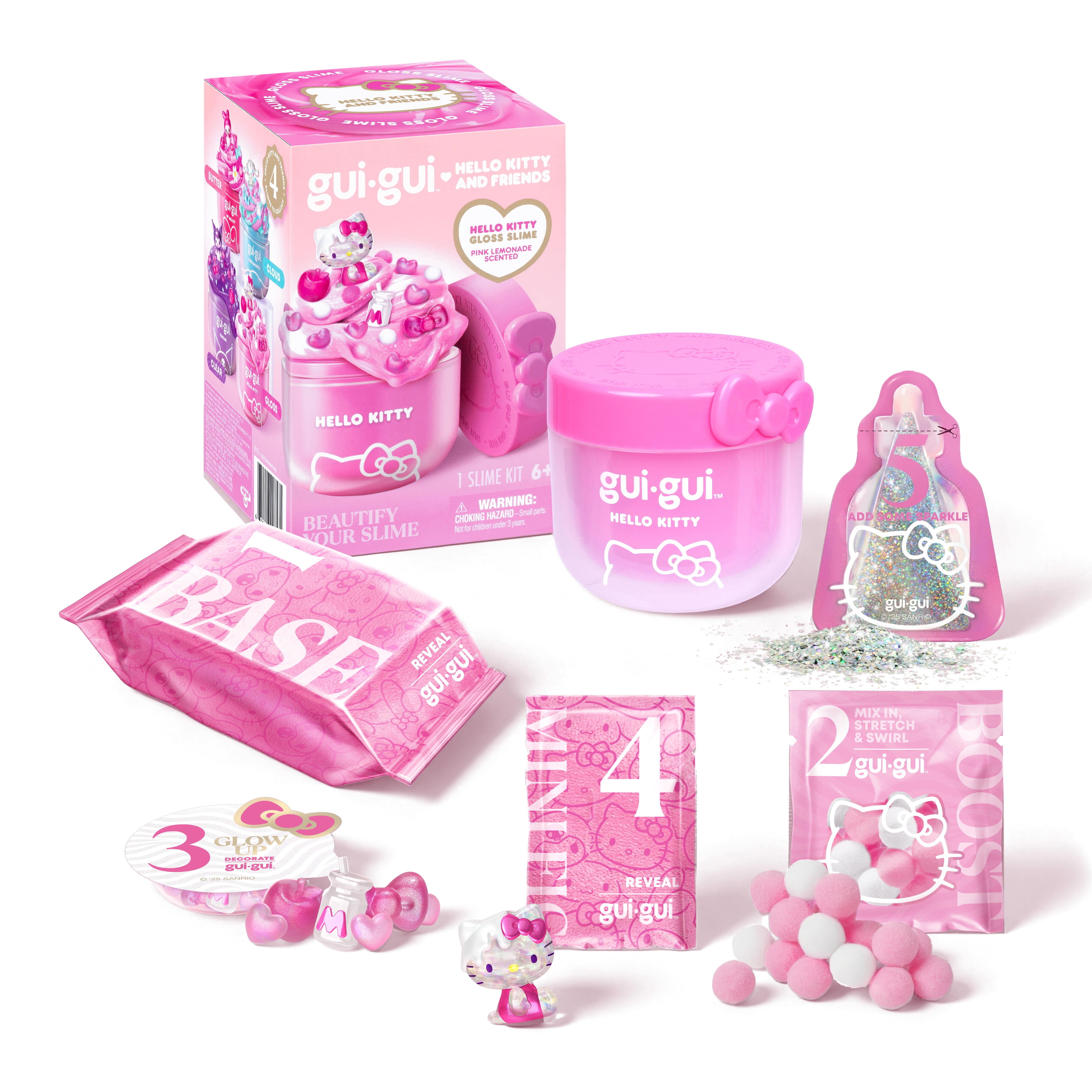 Gui Gui x Hello Kitty® and Friends Hello Kitty® Gloss Slime, Silky Pink Slime Kit with Charms, Mini Figure & Sparkle, Ages 6+