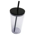 thumbnail image 1 of GUIGUI 1 Pack Reusable Iced Coffee Cup, Insulated Plastic Tumblers with Lids and Straw, 16 Oz Double Wall Reusable Plastic Cups (Black), 1 of 7