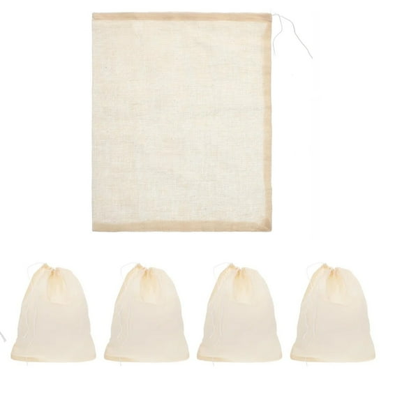 GUIGUI 5 Pcs Muslin Drawstring Bags, Natural Unbleached Cotton Straining Herbs Cheesecloth Bags, Straining Reusable Muslin Bags for Coffee Tea Brew, Soup Gravy Broth Stew 5 x 6" (B)