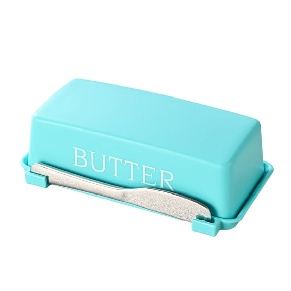 GUIGUI Butter Dish With Lid for Countertop, Butter Crock With Stainless Steel Multipurpose Butter Knife, Butter Container with Plastic Home Decor Kitchen Gift White 1 Pcs (Sky Blue)